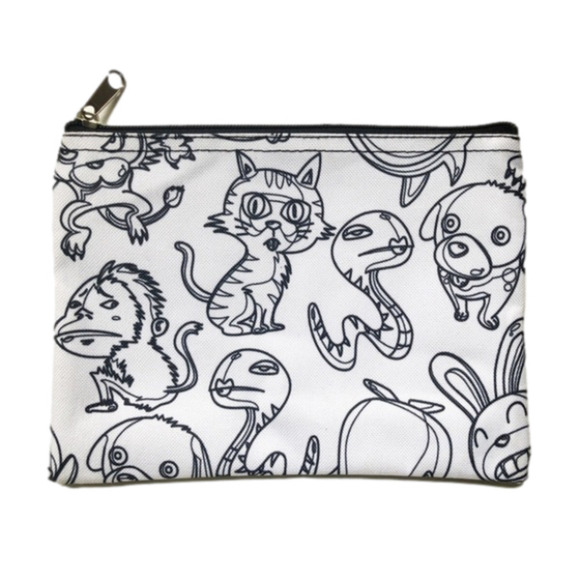 𝅺Zippered Pencil Case or Storage Pouch in Animal Cartoon Print - Picture 1 of 6